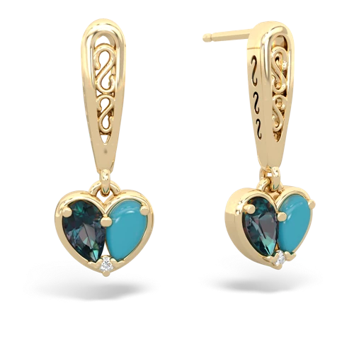 alexandrite-turquoise filligree earrings