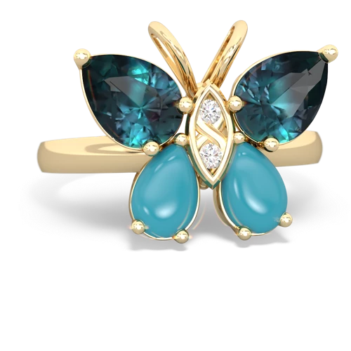 alexandrite-turquoise butterfly ring