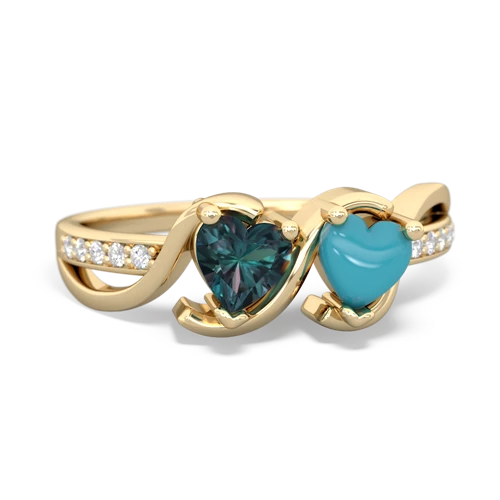 alexandrite-turquoise double heart ring