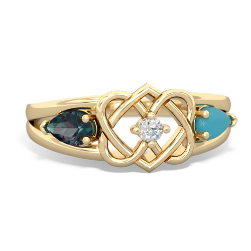 alexandrite-turquoise double heart ring