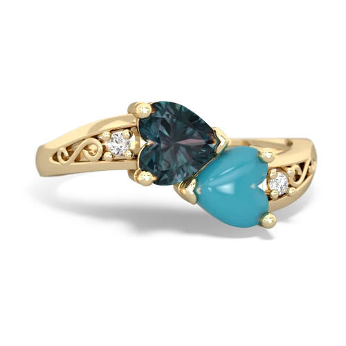 alexandrite-turquoise filligree ring