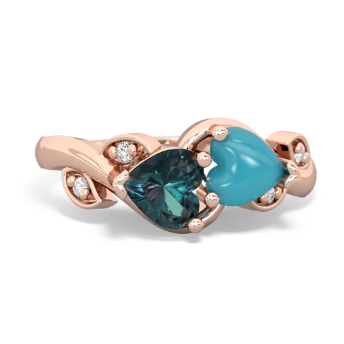 alexandrite-turquoise floral keepsake ring