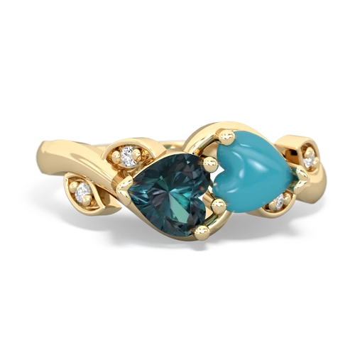 alexandrite-turquoise floral keepsake ring