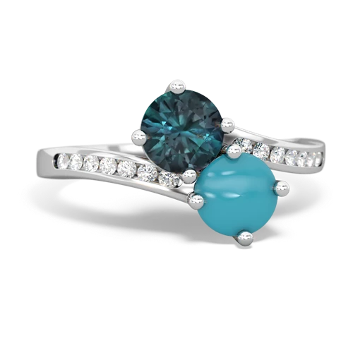 alexandrite-turquoise two stone channel ring