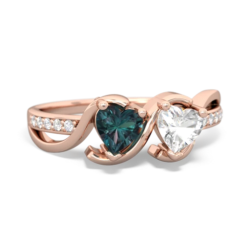 alexandrite-white topaz double heart ring