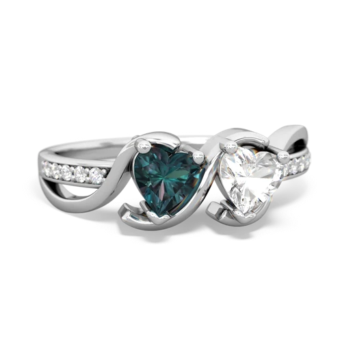 alexandrite-white topaz double heart ring