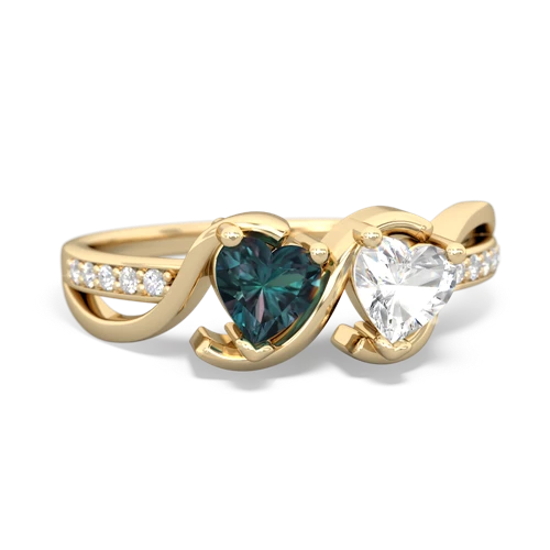 alexandrite-white topaz double heart ring