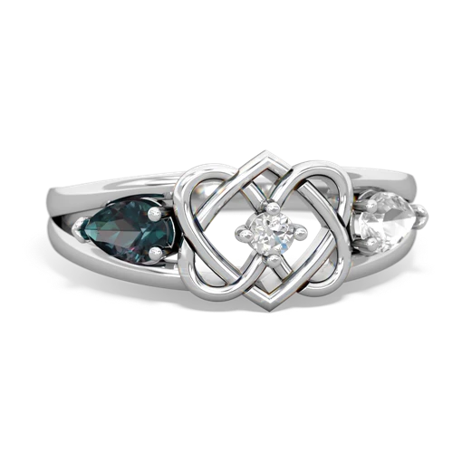 alexandrite-white topaz double heart ring