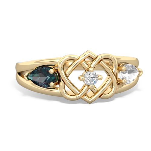 alexandrite-white topaz double heart ring