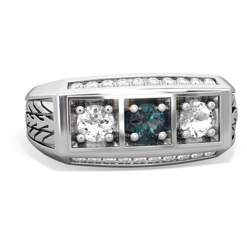 alexandrite-white topaz three stone ring