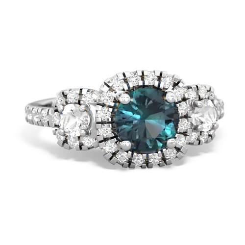 alexandrite-white topaz three stone regal ring