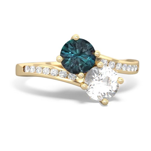 alexandrite-white topaz two stone channel ring