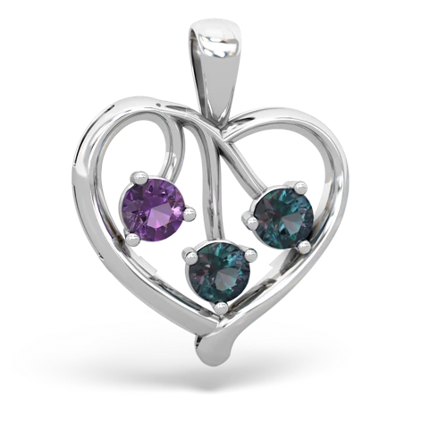 Amethyst Genuine Amethyst with Lab Created Alexandrite and Genuine Fire Opal Glowing Heart pendant Pendant