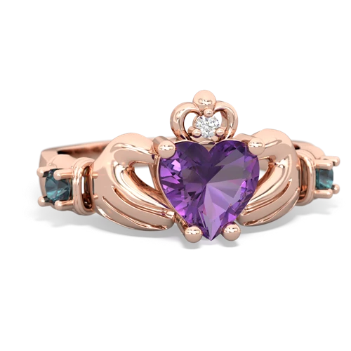 Amethyst Genuine Amethyst with Lab Created Alexandrite and Genuine Fire Opal Claddagh ring Ring