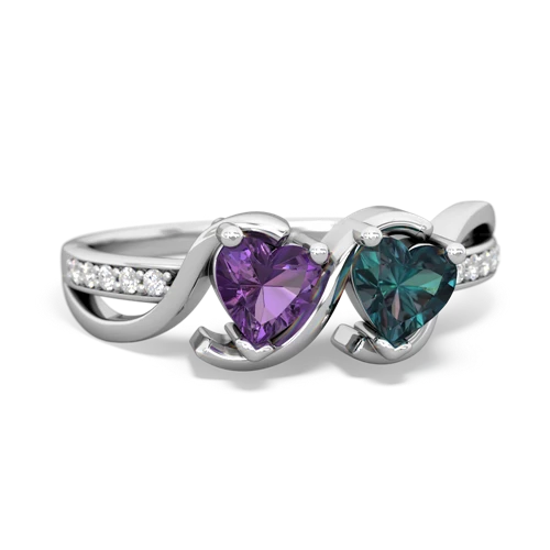 amethyst-alexandrite double heart ring