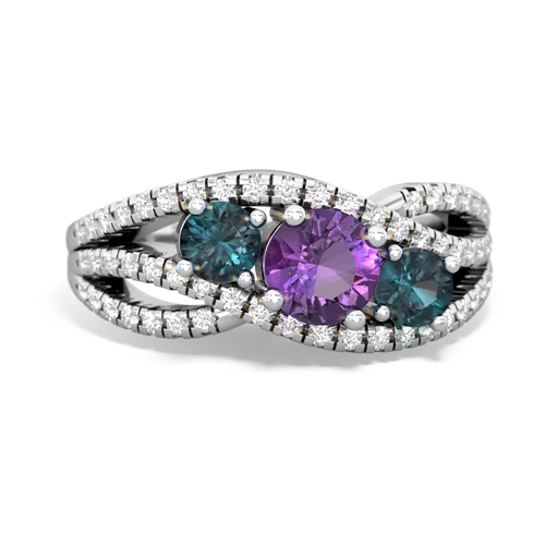 amethyst-alexandrite three stone pave ring