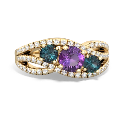 amethyst-alexandrite three stone pave ring