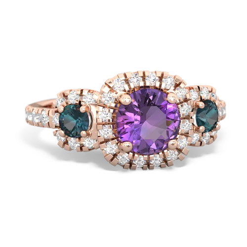 Amethyst Genuine Amethyst with Lab Created Alexandrite and Genuine Fire Opal Regal Halo ring Ring