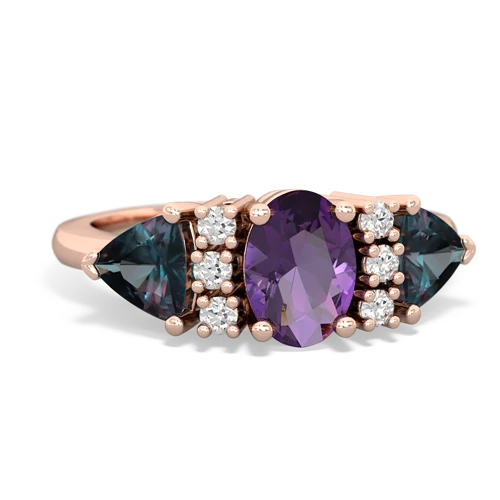 Amethyst Genuine Amethyst with Lab Created Alexandrite and Genuine Fire Opal Antique Style Three Stone ring Ring
