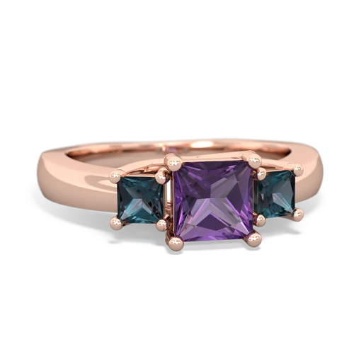 Amethyst Genuine Amethyst with Lab Created Alexandrite and Genuine Fire Opal Three Stone Trellis ring Ring