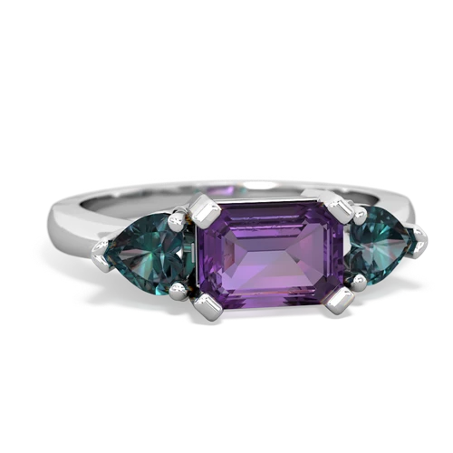 Amethyst Genuine Amethyst with Lab Created Alexandrite and Genuine Sapphire Three Stone ring Ring