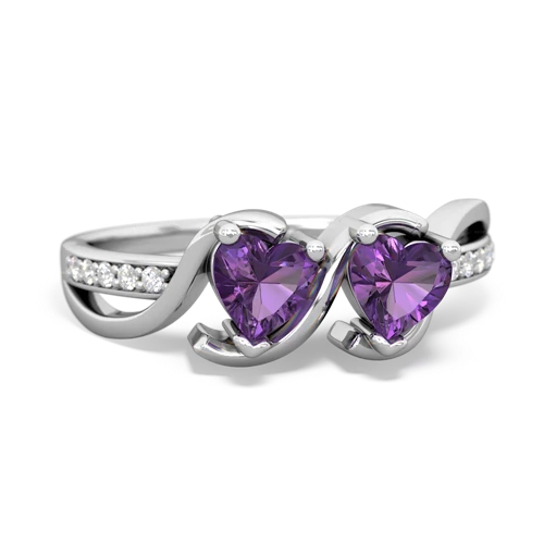 amethyst-amethyst double heart ring