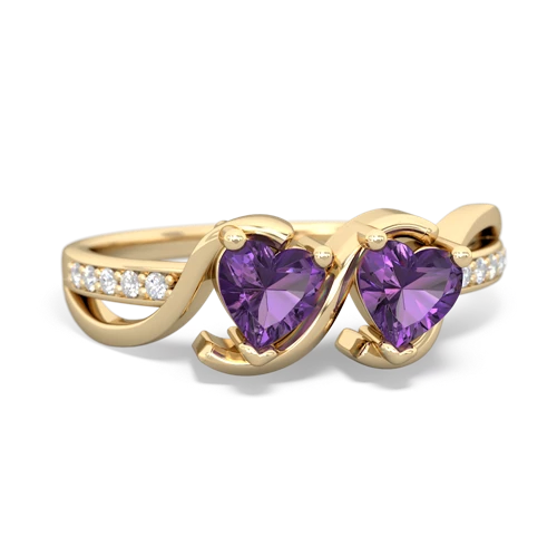 amethyst-amethyst double heart ring