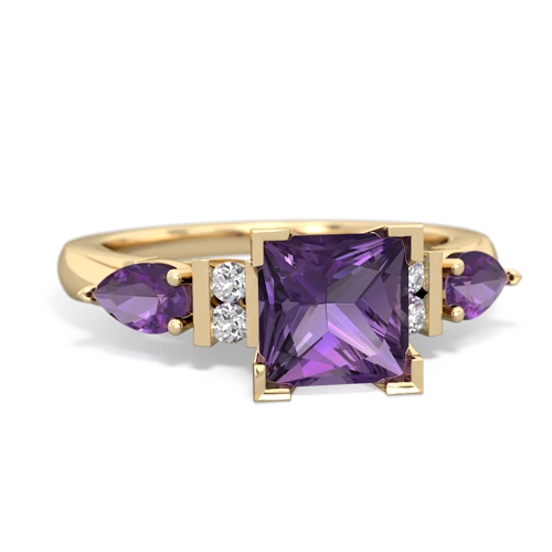Amethyst Genuine Amethyst with Genuine Amethyst and Lab Created Emerald Engagement ring Ring