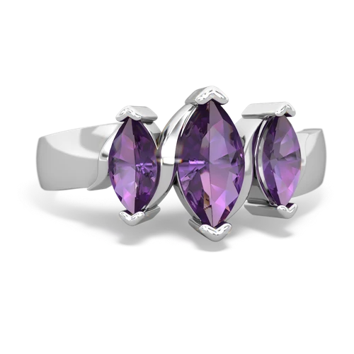 Amethyst Genuine Amethyst with Genuine Amethyst and Genuine Fire Opal Three Peeks ring Ring