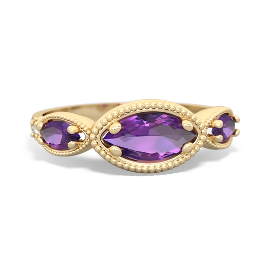 Amethyst Genuine Amethyst with Genuine Amethyst and Genuine Fire Opal Antique Style Keepsake ring Ring