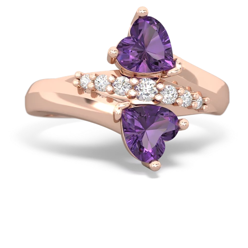 Amethyst Genuine Amethyst with Genuine Amethyst Heart to Heart Bypass ring Ring