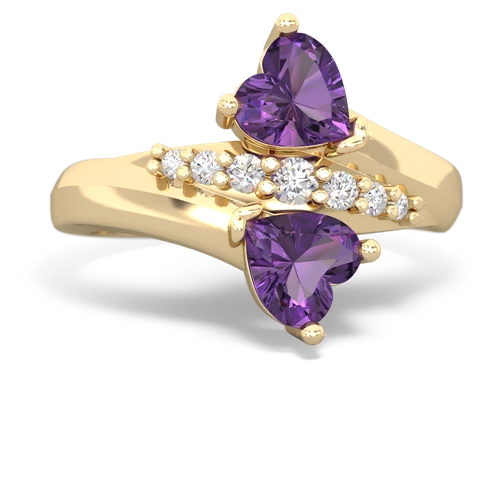 Amethyst Genuine Amethyst with Genuine Amethyst Heart to Heart Bypass ring Ring