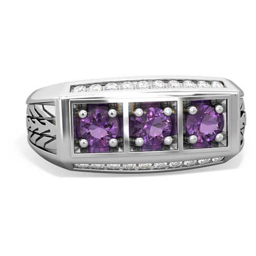 amethyst-lab sapphire three stone ring