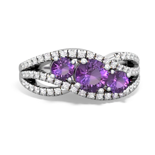 amethyst-lab sapphire three stone pave ring