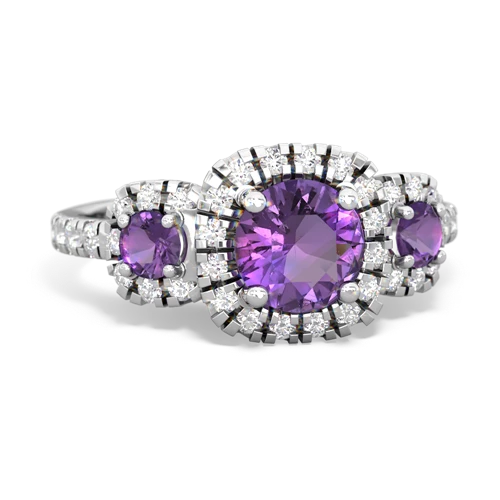 pink sapphire-lab sapphire three stone regal ring