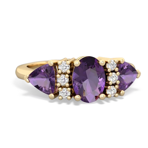 Amethyst Genuine Amethyst with Genuine Amethyst and  Antique Style Three Stone ring Ring
