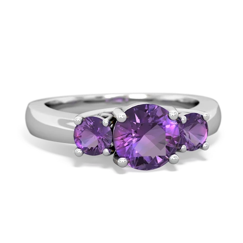 Amethyst Genuine Amethyst with Genuine Amethyst and Lab Created Pink Sapphire Three Stone Trellis ring Ring