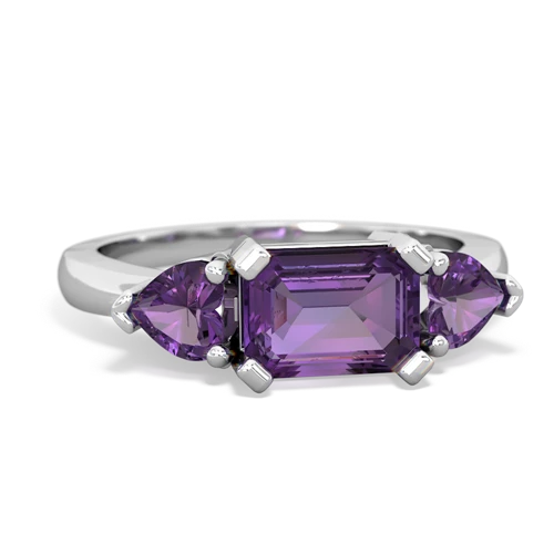 Amethyst Genuine Amethyst with Genuine Amethyst and Genuine Fire Opal Three Stone ring Ring