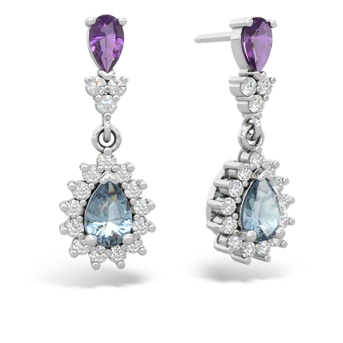 Amethyst Genuine Amethyst with Genuine Aquamarine Halo Pear Dangle earrings Earrings