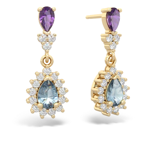 Amethyst Genuine Amethyst with Genuine Aquamarine Halo Pear Dangle earrings Earrings
