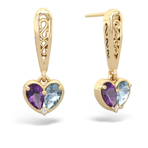 amethyst-aquamarine filligree earrings