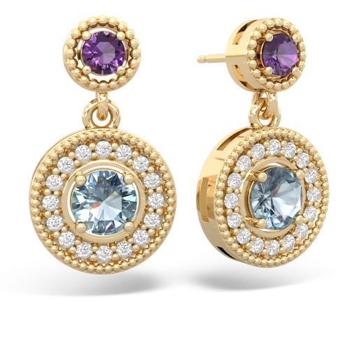 Amethyst Genuine Amethyst with Genuine Aquamarine Halo Dangle earrings Earrings
