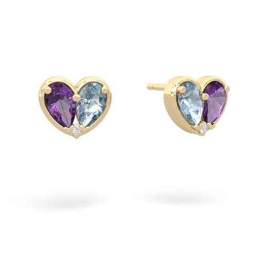 amethyst-aquamarine one heart earrings