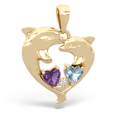 Amethyst Genuine Amethyst with Genuine Aquamarine Dolphin Heart pendant Pendant