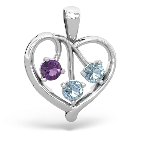 Amethyst Genuine Amethyst with Genuine Aquamarine and Lab Created Ruby Glowing Heart pendant Pendant