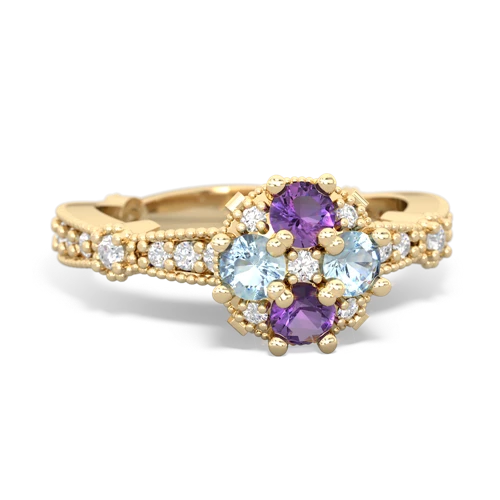 Amethyst Genuine Amethyst with Genuine Aquamarine Milgrain Antique Style ring Ring