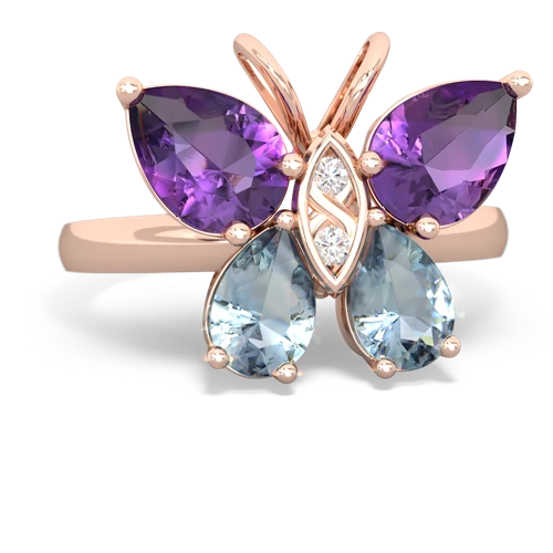 amethyst-aquamarine butterfly ring