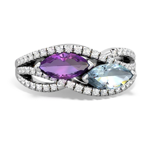 amethyst-aquamarine double heart ring