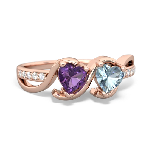 amethyst-aquamarine double heart ring