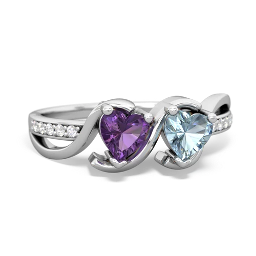 amethyst-aquamarine double heart ring